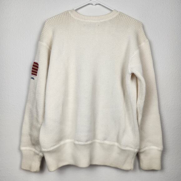 Ralph Lauren Polo Sport Vintage USA Sweater Cream Women Size Large Crewneck Flag - Picture 6 of 12